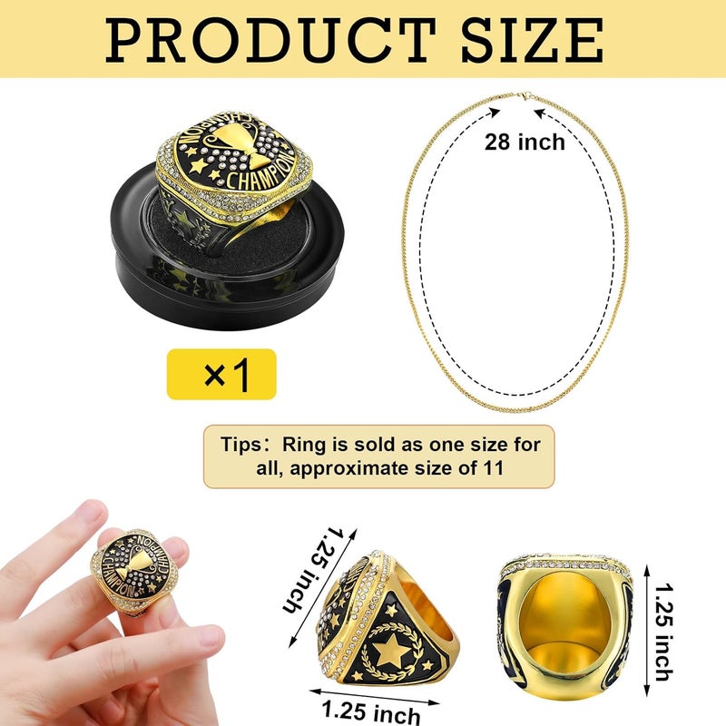 Highergo 1 PC Champion MVP Rings Baseball Soccer Basketball Volleyball Football Trophy Ring with Display Stand and Neck Chain Size 11 for Winner Tournament Award Gift - Image 2